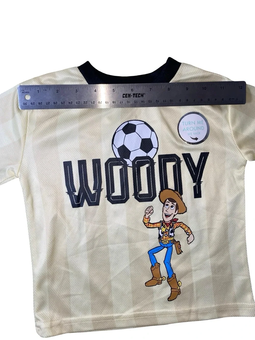 NWT Disney Pixar Toy Story Woody Soccer Jersey Shirt Boys Size 2T Yellow Black